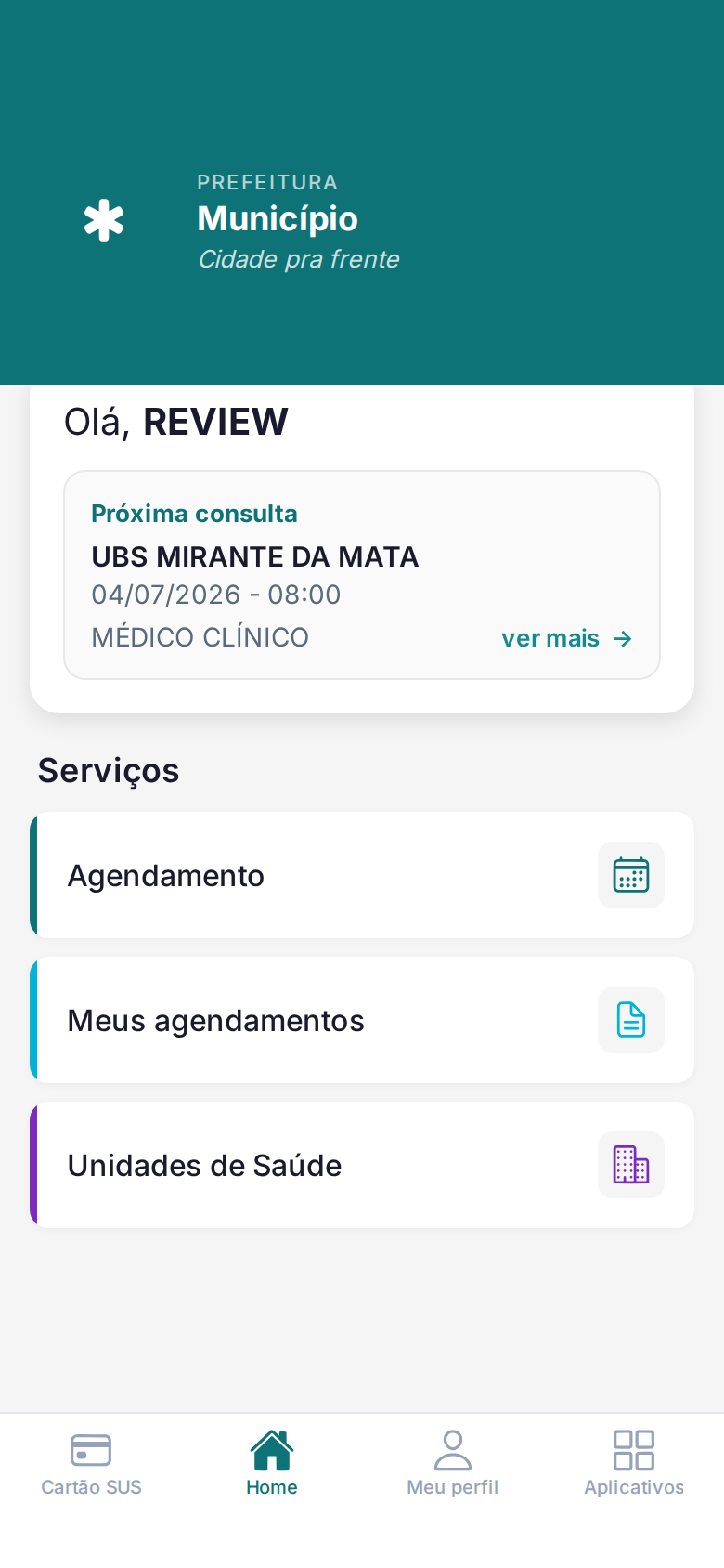 Tela inicial do módulo Saúde Simples