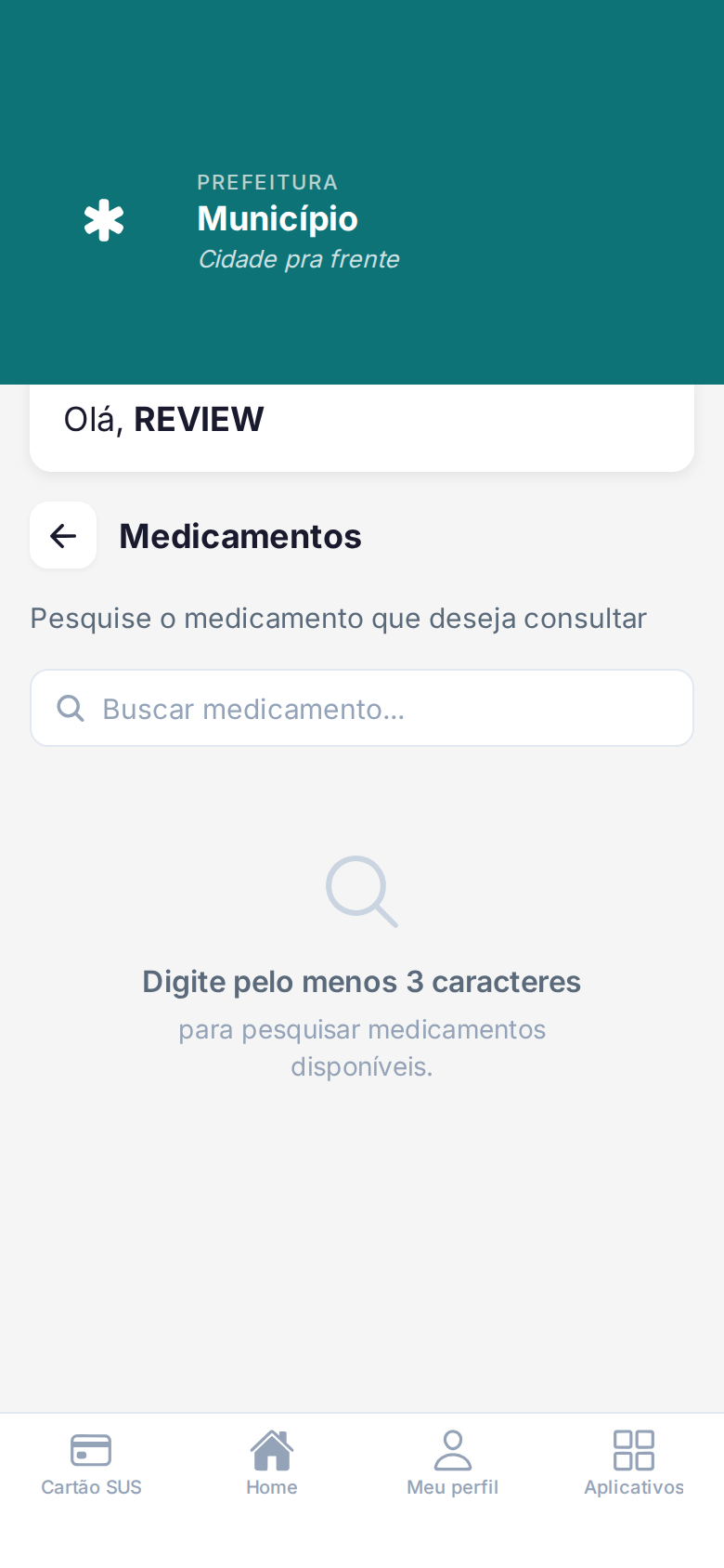 Tela de consulta de medicamentos disponíveis na rede